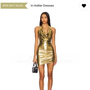 Superdown Gold Ruched Halter Mini Dress